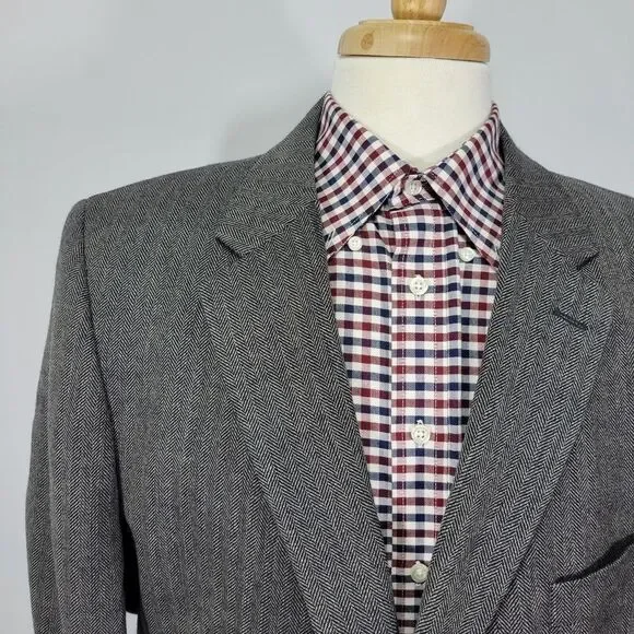 Joseph Feiss Men's Sport Coat Blazer Two Button Gray Herringbone Lambs Wool 46R - Picture 5 of 15